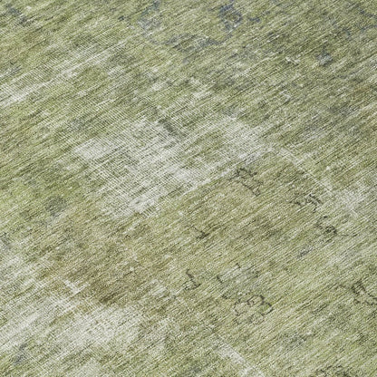 3' X 5' Artichoke Green And Beige Abstract Washable Indoor Outdoor Area Rug