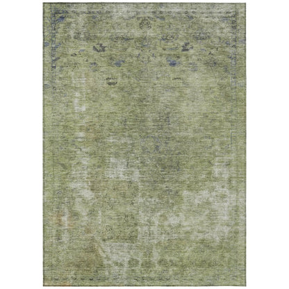 3' X 5' Artichoke Green And Beige Abstract Washable Indoor Outdoor Area Rug