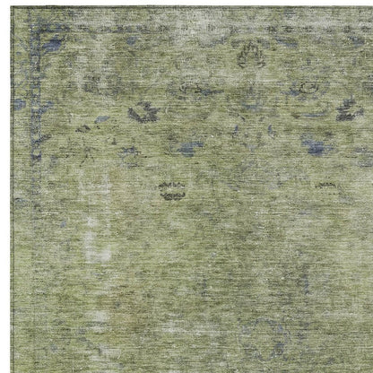 3' X 5' Artichoke Green And Beige Abstract Washable Indoor Outdoor Area Rug