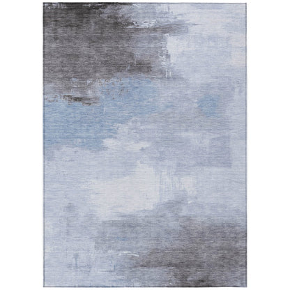 5' X 8' Sky Blue Gray And Ivory Abstract Washable Indoor Outdoor Area Rug
