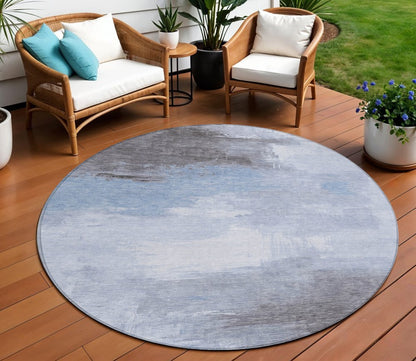 5' X 8' Sky Blue Gray And Ivory Abstract Washable Indoor Outdoor Area Rug