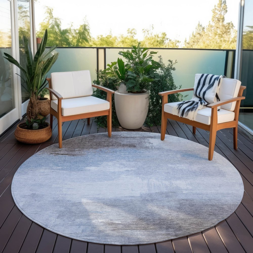 5' X 8' Sky Blue Gray And Ivory Abstract Washable Indoor Outdoor Area Rug