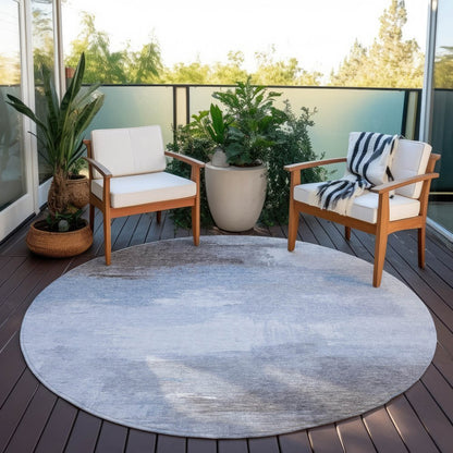5' X 8' Sky Blue Gray And Ivory Abstract Washable Indoor Outdoor Area Rug