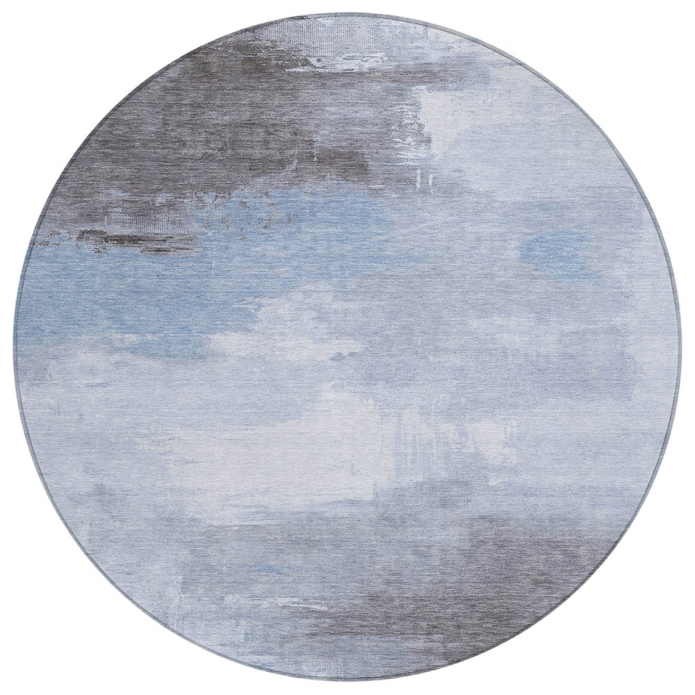 5' X 8' Sky Blue Gray And Ivory Abstract Washable Indoor Outdoor Area Rug