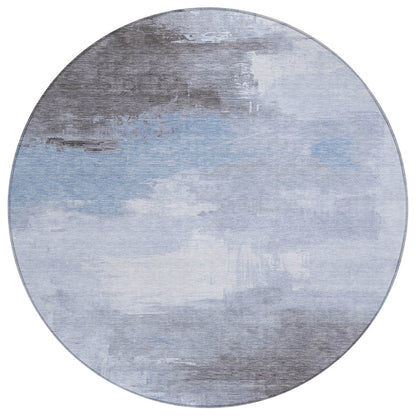 5' X 8' Sky Blue Gray And Ivory Abstract Washable Indoor Outdoor Area Rug