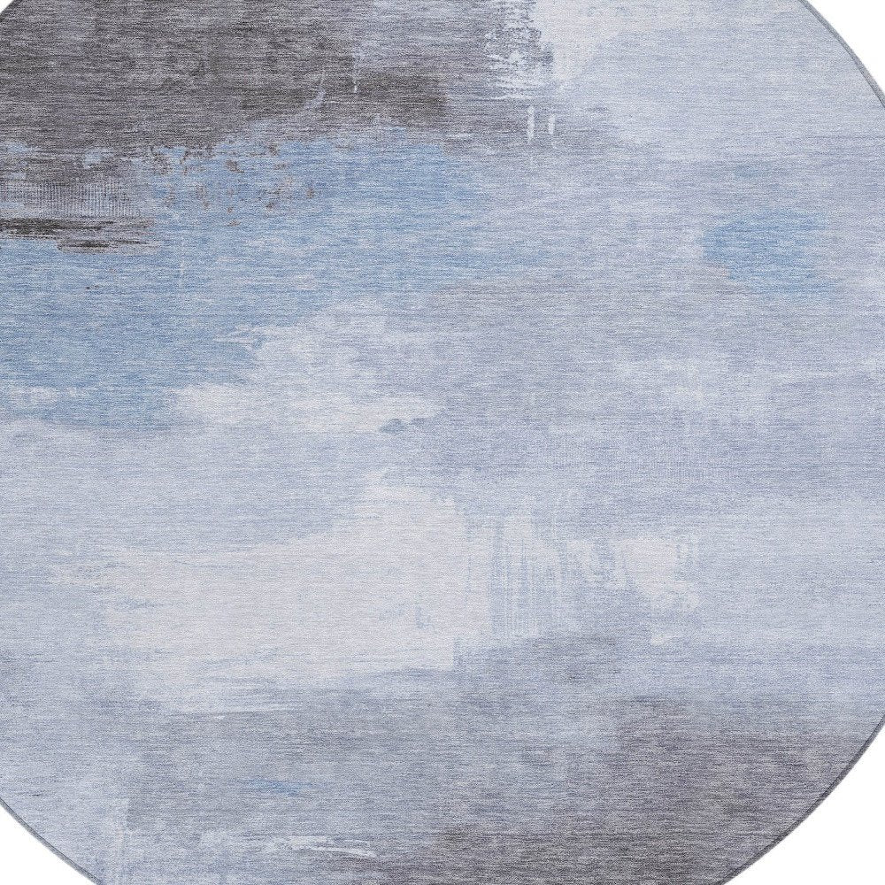 5' X 8' Sky Blue Gray And Ivory Abstract Washable Indoor Outdoor Area Rug