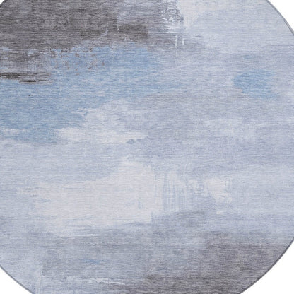 5' X 8' Sky Blue Gray And Ivory Abstract Washable Indoor Outdoor Area Rug