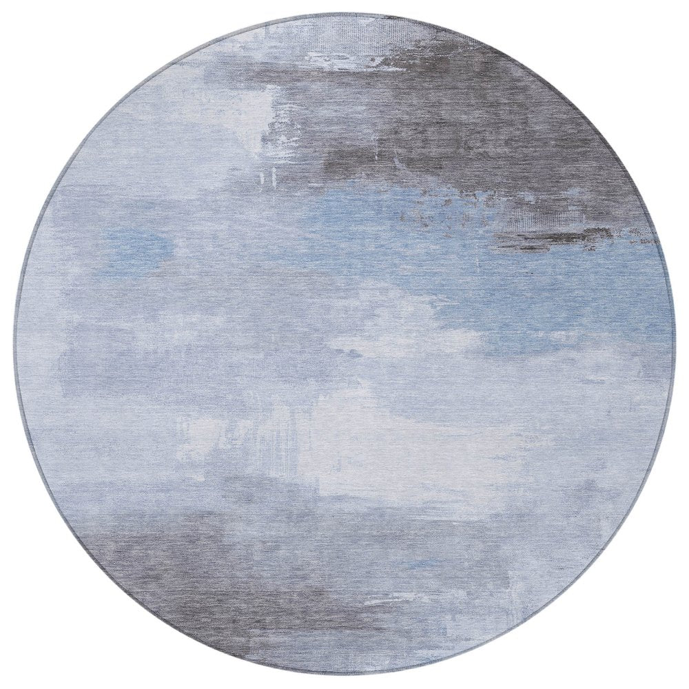 5' X 8' Sky Blue Gray And Ivory Abstract Washable Indoor Outdoor Area Rug