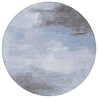 5' X 8' Sky Blue Gray And Ivory Abstract Washable Indoor Outdoor Area Rug