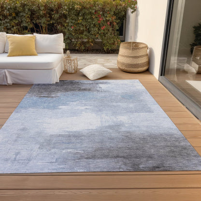 5' X 8' Sky Blue Gray And Ivory Abstract Washable Indoor Outdoor Area Rug