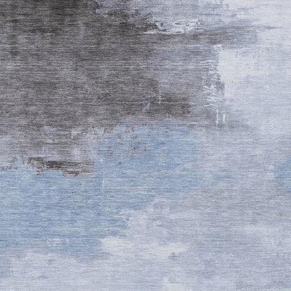 5' X 8' Sky Blue Gray And Ivory Abstract Washable Indoor Outdoor Area Rug