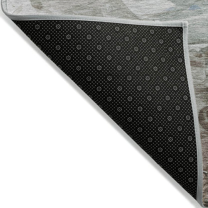 3' X 5' Denim Blue Taupe And Ivory Abstract Washable Indoor Outdoor Area Rug