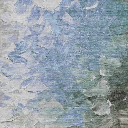 3' X 5' Denim Blue Taupe And Ivory Abstract Washable Indoor Outdoor Area Rug