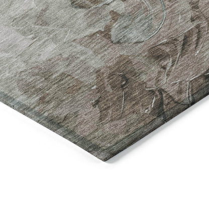 3' X 5' Denim Blue Taupe And Ivory Abstract Washable Indoor Outdoor Area Rug
