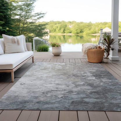 3' X 5' Taupe Brown And Silver Abstract Washable Indoor Outdoor Area Rug