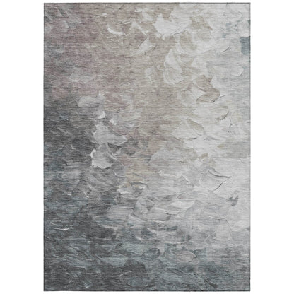 3' X 5' Taupe Brown And Silver Abstract Washable Indoor Outdoor Area Rug