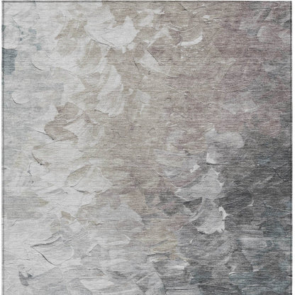 3' X 5' Taupe Brown And Silver Abstract Washable Indoor Outdoor Area Rug