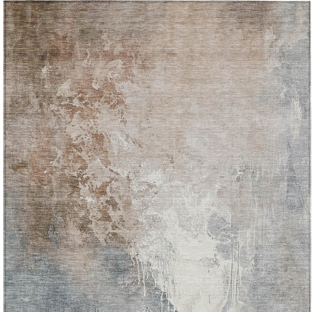 3' X 5' Rust And Gray Abstract Washable Indoor Outdoor Area Rug