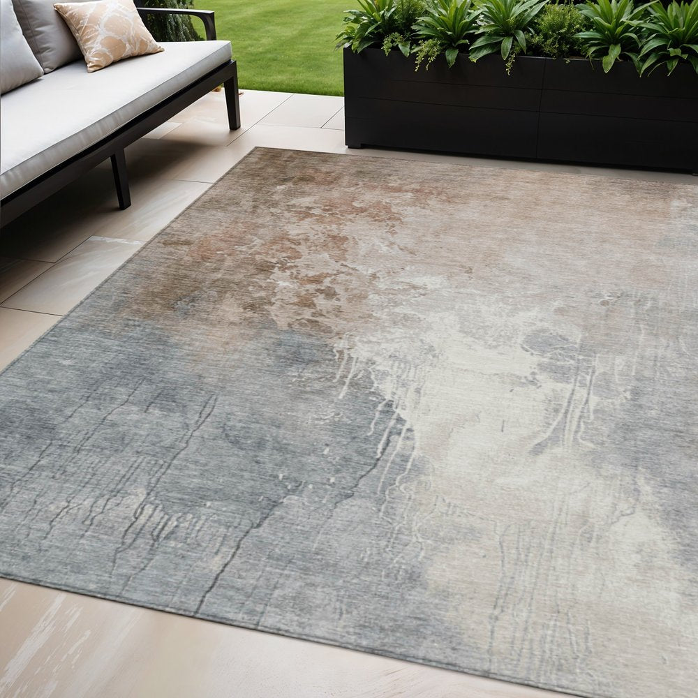 3' X 5' Rust And Gray Abstract Washable Indoor Outdoor Area Rug