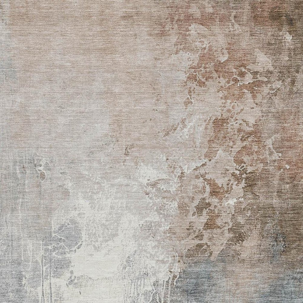 3' X 5' Rust And Gray Abstract Washable Indoor Outdoor Area Rug