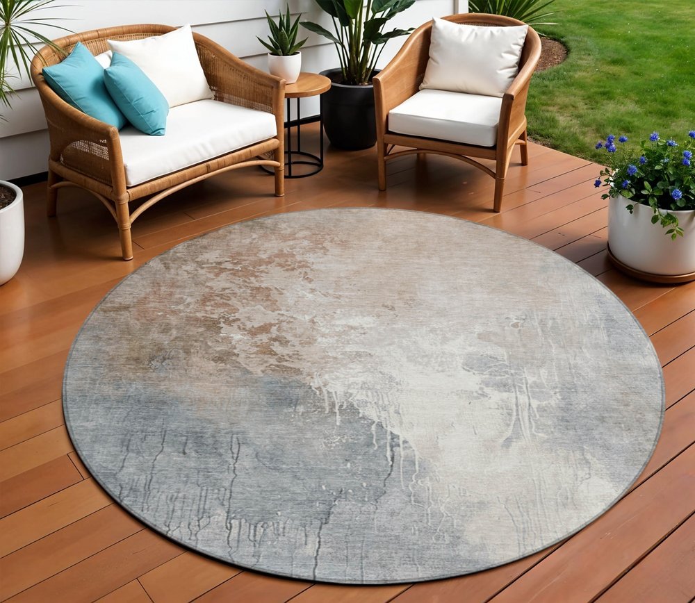 3' X 5' Rust And Gray Abstract Washable Indoor Outdoor Area Rug