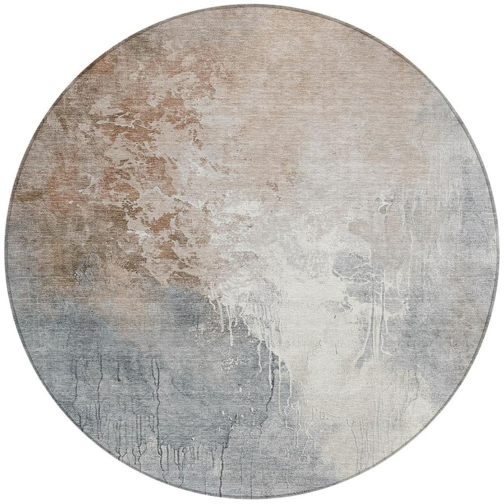 3' X 5' Rust And Gray Abstract Washable Indoor Outdoor Area Rug