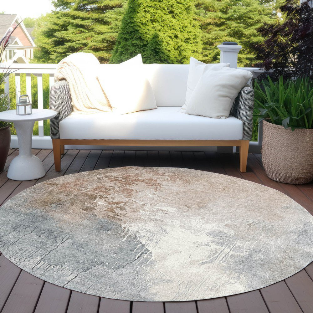 3' X 5' Rust And Gray Abstract Washable Indoor Outdoor Area Rug