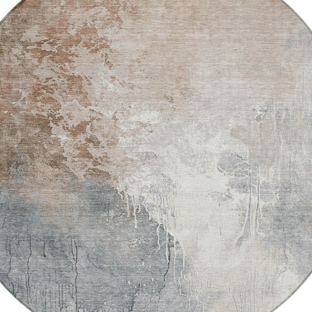 3' X 5' Rust And Gray Abstract Washable Indoor Outdoor Area Rug
