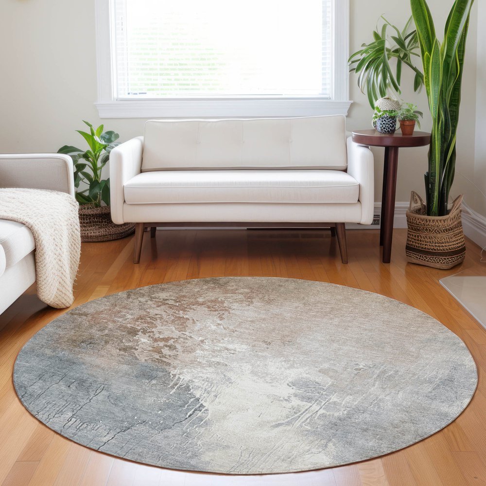3' X 5' Rust And Gray Abstract Washable Indoor Outdoor Area Rug