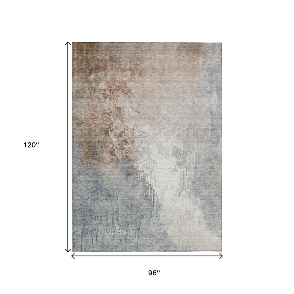 3' X 5' Rust And Gray Abstract Washable Indoor Outdoor Area Rug