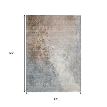 3' X 5' Rust And Gray Abstract Washable Indoor Outdoor Area Rug