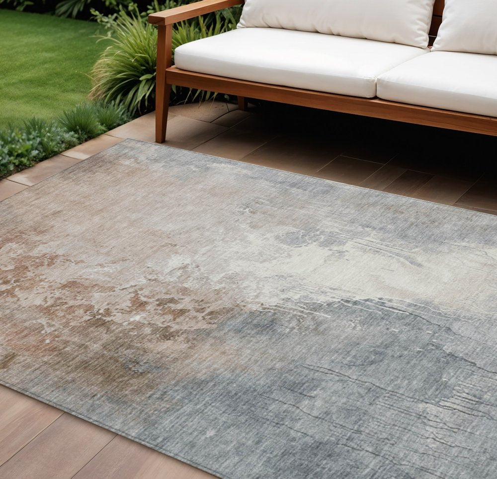 3' X 5' Rust And Gray Abstract Washable Indoor Outdoor Area Rug