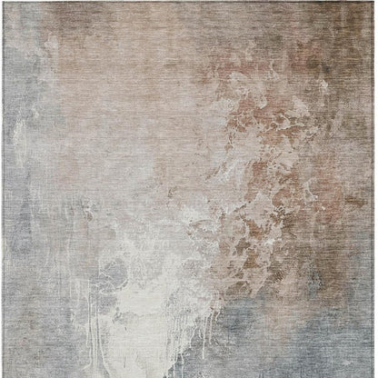 3' X 5' Rust And Gray Abstract Washable Indoor Outdoor Area Rug