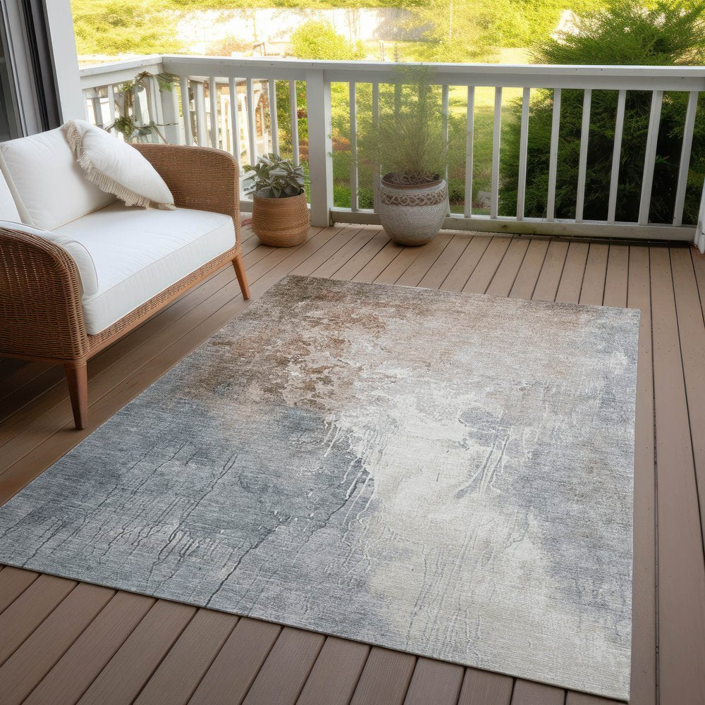 3' X 5' Rust And Gray Abstract Washable Indoor Outdoor Area Rug