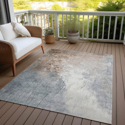 3' X 5' Rust And Gray Abstract Washable Indoor Outdoor Area Rug