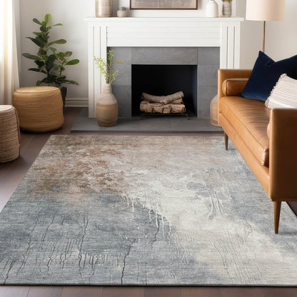 3' X 5' Rust And Gray Abstract Washable Indoor Outdoor Area Rug