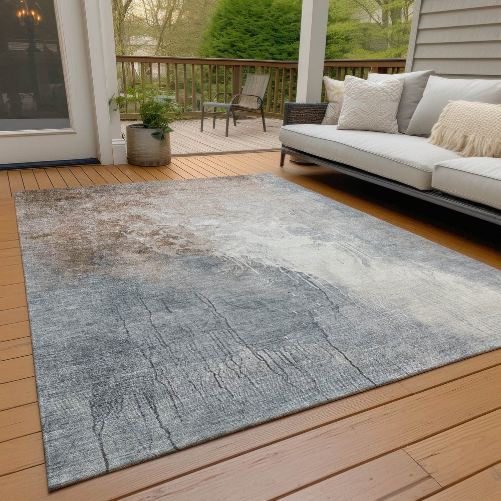3' X 5' Rust And Gray Abstract Washable Indoor Outdoor Area Rug