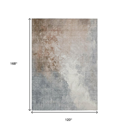 3' X 5' Rust And Gray Abstract Washable Indoor Outdoor Area Rug