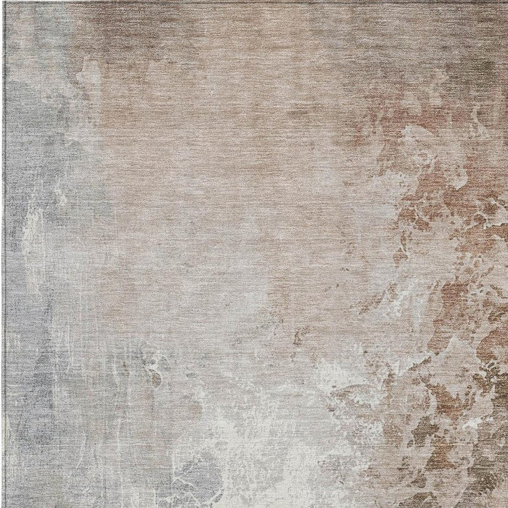 3' X 5' Rust And Gray Abstract Washable Indoor Outdoor Area Rug