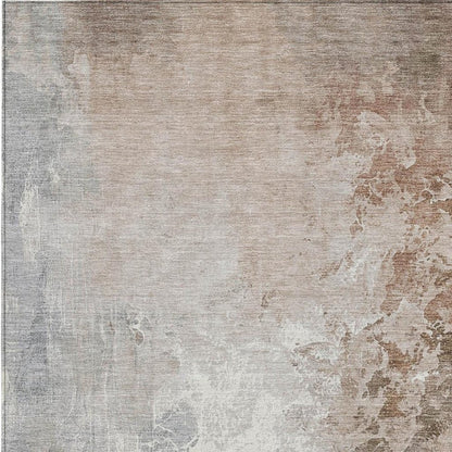 3' X 5' Rust And Gray Abstract Washable Indoor Outdoor Area Rug