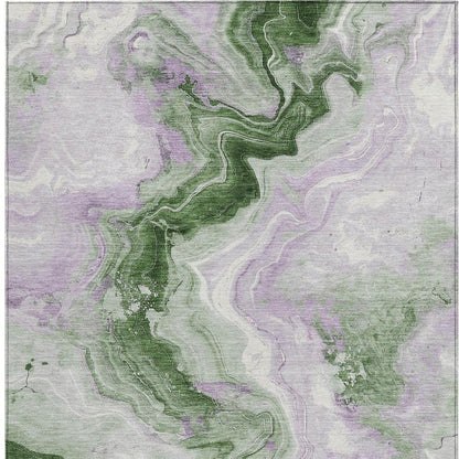 3' X 5' Olive Green And Lavender Abstract Washable Indoor Outdoor Area Rug