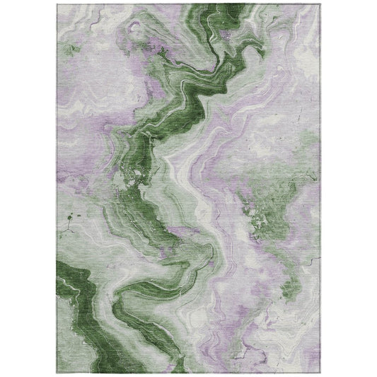 3' X 5' Olive Green And Lavender Abstract Washable Indoor Outdoor Area Rug