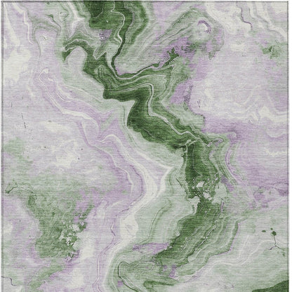 3' X 5' Olive Green And Lavender Abstract Washable Indoor Outdoor Area Rug