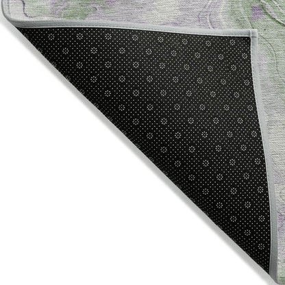 3' X 5' Olive Green And Lavender Abstract Washable Indoor Outdoor Area Rug