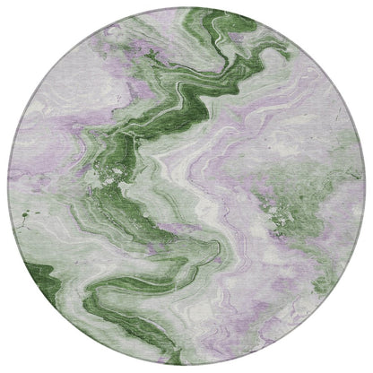 3' X 5' Olive Green And Lavender Abstract Washable Indoor Outdoor Area Rug