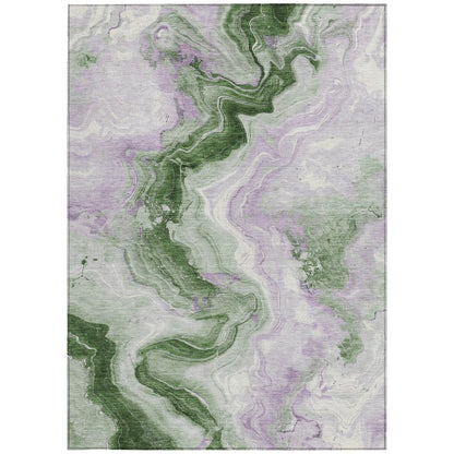 3' X 5' Olive Green And Lavender Abstract Washable Indoor Outdoor Area Rug