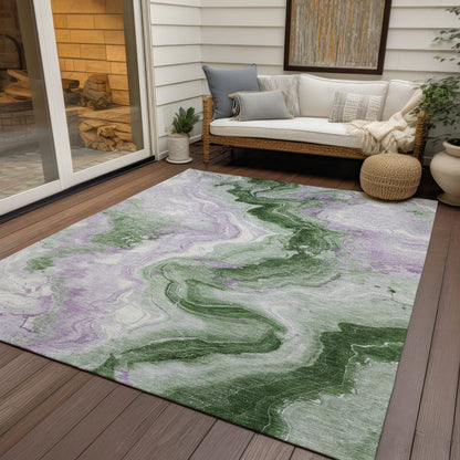 3' X 5' Olive Green And Lavender Abstract Washable Indoor Outdoor Area Rug