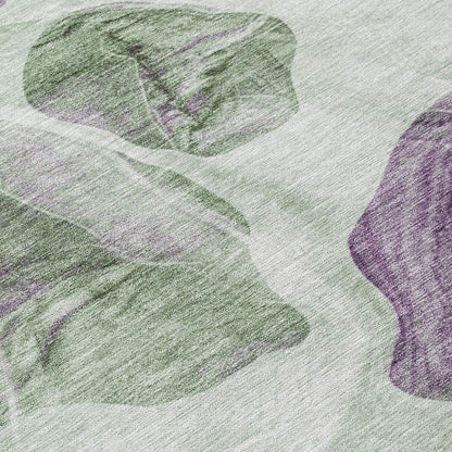 3' X 5' Artichoke Green And Purple Abstract Washable Indoor Outdoor Area Rug