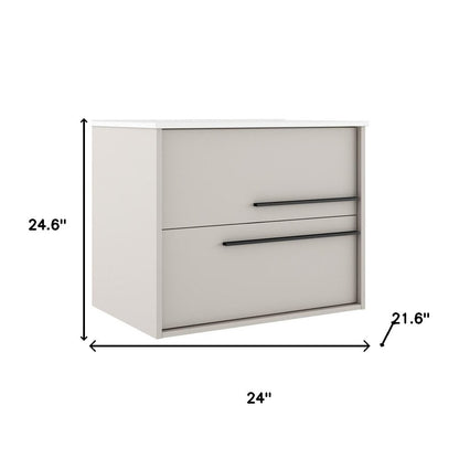 24" Tan Wood Floating Bathroom Vanity With White Sink And Two Drawers