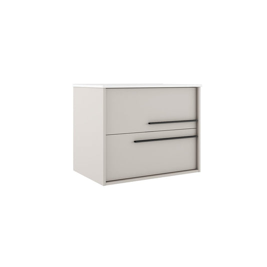 24" Tan Wood Floating Bathroom Vanity With White Sink And Two Drawers